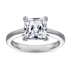 RENSINO 925 Sterling Silver Trendy Princess Cut Moissanite Engagement Ring with Channel Setting Rhodium Plated for Women