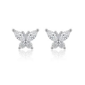 RENSINO 925 Sterling Silver Trendy Rhodium Plated Butterfly Stud Earrings Party Jewelry
