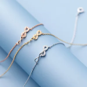 RENSINO 925 Sterling Silver Trendy Sparkling Clear CZ Infinity Love Link Chain Anklets for Women Girls Party Fine Jewelry