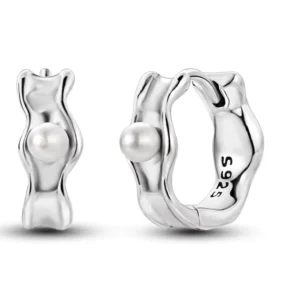 RENSINO 925 Sterling Silver Trendy Style Liquid Pearl Hoop Earrings with Zircon Fine Jewelry