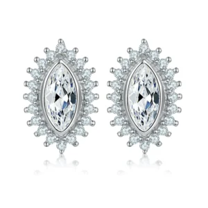 RENSINO 925 Sterling Silver Unique Earrings with 18K Gold Plating and Marquise Cubic Zirconia Classic Earrings