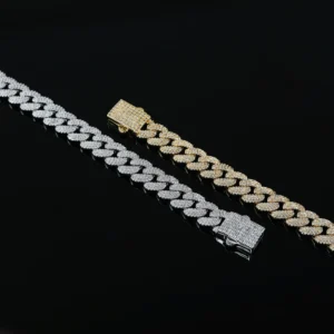 RENSINO 925 Sterling Silver VVS Moissanite Cuban Chain Bracelet Necklace Luxury Hip-Hop Rock Jewelry REACH Certified 7.5 Inch 20