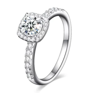 RENSINO 925 Sterling Silver VVS1 Diamond Moissanite Engagement Rings Solitaire Cluster Heart Design 1 CT for Women