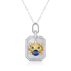 RENSINO 925 Sterling Silver Vintage Hiphop Animal Shape Pendant Customizable Natural Sapphire Blue Gemstone Anniversary