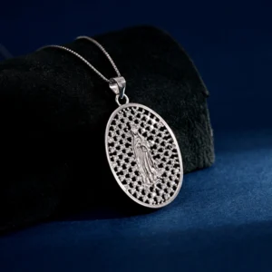 RENSINO 925 Sterling Silver Virgin Mary Retro Pendant Rhodium Plated Cubic Zirconia Fine Jewelry Pendant for Gift Occasions
