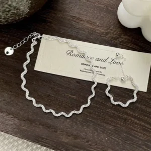 RENSINO 925 Sterling Silver Wave Texture Retro Pull out Collarbone Chain Fashionable And Niche Design Simple Women’s Necklace