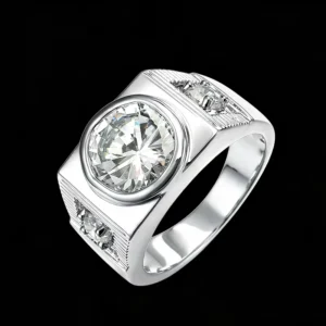 RENSINO 925 Sterling Silver Wedding Band Mens Iced CZ Diamond Engagement Ring