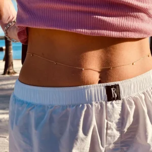 RENSINO 925 Sterling Silver Women Body Dangle CZ Charm Gold Plated Fine Jewelry Belt Waist Belly Chain