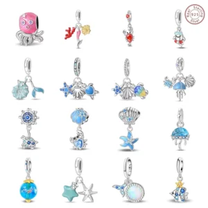 RENSINO 925 Sterling Silver Women’s Jewelry Ocean Style Turtle Starfish Fish Tail Pendant Charms with Zircon Fine Accessories