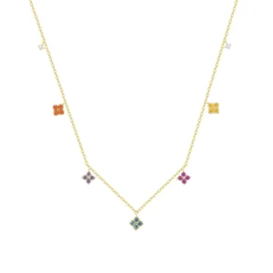RENSINO 925 Sterling Silver Women’s Jewelry Set Colorful Flower Zircon Charm Necklaces Bracelets for Wedding or Gift