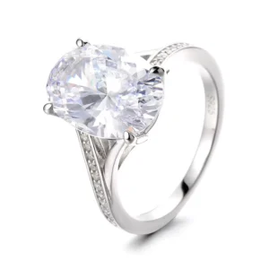 RENSINO 925 Sterling Silver Women’s Ring Oval Moissanite Diamond Set Rhodium Plated