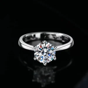 RENSINO 925 Sterling Silver Women’s Wedding Ring Classic Six Claws 2ct D Color Moissanite with Certification for Weddings