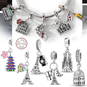 RENSINO 925 Sterling Silver Zircon Charms Hearts Beads Fit Bracelet Bangle Women DIY Jewelry Gift