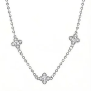 RENSINO 925 Sterling Silver Zircon Clover Necklace Luxury Flower Pendant Chain Fashion Jewelry for Women Gift