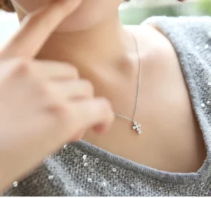 RENSINO 925 Sterling Silver Zircon Cross Necklaces Pendant Fashion Sterling Silver Jewelry Statement for Women