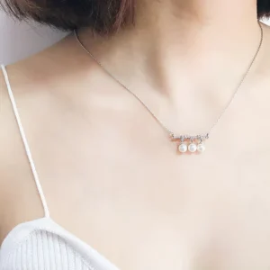 RENSINO 925 Sterling Silver Zircon Pearl Necklaces Pendant Fashion Sterling Silver Jewelry Statement for Women Bijoux