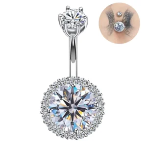 RENSINO 925 Sterling Silver Zircon Rhodium Plated Trendy Belly Ring Navel Body Piercing Jewelry Gift