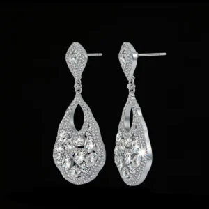 RENSINO 925 Sterling Silver Zircon Statement Dangle Drop Earrings for Women Rhodium Plated Certified
