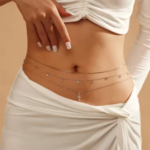 RENSINO 925 Sterling Silver Zircon Waist Chain Customized Fashionable Women’s Waist Chain Body Chain in Stock