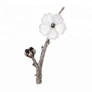 RENSINO 925 Sterling Sliver Cherry Sakura Design Crystal Flower Brooch for Women Jewelry