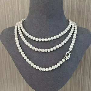 RENSINO 99 Silver Round Ball Long Bead Necklace Light Luxury Simple and Niche Design Sweater Chain