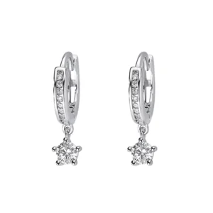 RENSINO 999 Sterling Silver Fashion Jewelry Rhodium Plated Statement Hoop Dangling Zircon Women Earrings