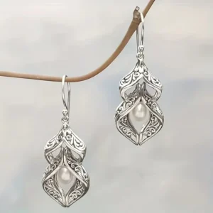 RENSINO A Set of Elegant and Opulent Silvery-Coated Earrings Adorned with Faux Pearls, Perfect for Weddings, Celebrations, Everyday Use