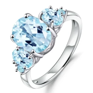 RENSINO A4072 Fashion Natural Sky Blue Topaz Three Stone Rings Women’s 925 Sterling Silver Jewelry Rings