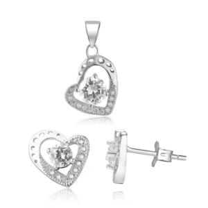 RENSINO AAA Cubic Zirconia Luxury 925 Sterling Silver Love Heart Wedding Jewelry Set Gold Plated with Main Stone for Gifts