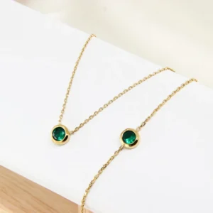 RENSINO AG 14K Gold Plated Stainless Steel Trendy Ladies Jewelry Set Geometric Zircon Pendant Necklace Bracelet Party
