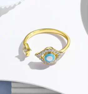 RENSINO ALICE Trendy ZIRCON Unisex Religious Lucky Gold Plated Eternity Engagement Rings Open Rings Devil Eyes Jewelry