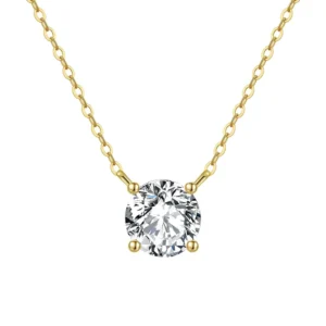 RENSINO APN13 Pure 925 Sterling Silver 14K Gold Plated Round Cut Cubic Zirconia Diamond Pendant Necklace for Women