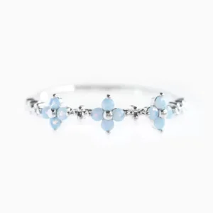 RENSINO AR002 Elegant Opal 925 Sterling Silver Four Leaf Clover Wedding Rings Gold Rhodium Plated Rings for Women