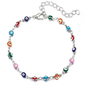 RENSINO AS1018 Simplicity Gold Plated Colorful Enamel Eye Bead Charm Anklet 18K Gold Plated for Women