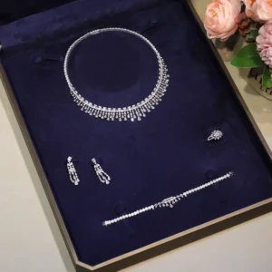 RENSINO ASNORA Necklace Bracelets Ring 4 piece Women’s Accessories Wedding Party Dress Zirconia Jewelry Sets Holiday Gifts