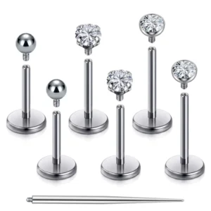 RENSINO ASTM F136 G23 Titanium 18G Threaded Labret Medusa Piercing Monroe Lip Helix White CZ Jewelry