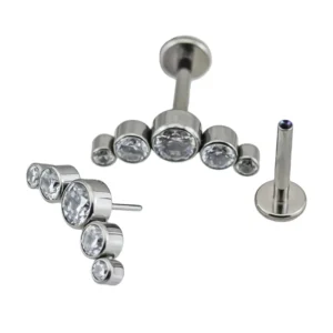 RENSINO ASTM F136 G23 Titanium Threadless Push in Labret With Cubic Zircon on Top Lip Flat Back Piercing Studs Body Piercing