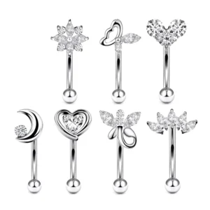 RENSINO ASTM F136 Titanium 16G CZ Flower Rook Piercing Earrings Eyebrow Cartilage Navel Ring Stud Piercing Jewelry