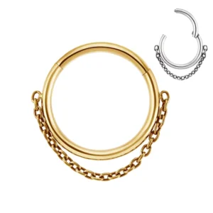RENSINO ASTM F136 Titanium 16G Hinged Segment Clicker Septum Ring with Chain Nose Ring Cartilage Earring Helix Lobe Piercing