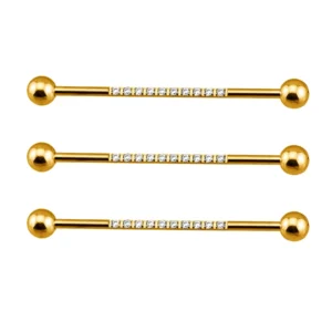 RENSINO ASTM F136 Titanium Body Jewelry Industrial Barbell Internally Threaded Piercing Jewelry With CZ Pave on Pole for Women