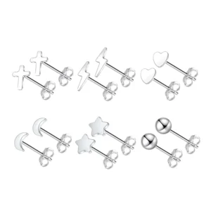 RENSINO ASTM F136 Titanium Body Piercing Jewelry Fashion Ins Mini Geometric Earrings Heart Round Stars Moon Small Earrings