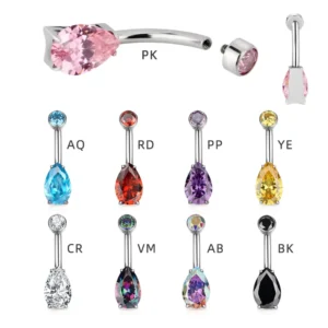 RENSINO ASTM F136 Titanium CZ Top and Pear CZ Stone Belly Button Rings Navel Rings Body Piercing for Women Jewelry