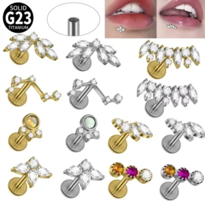 RENSINO ASTM F136 Titanium Colorful Dangle Cartilage Earrings Gold Plated Star Hypoallergenic Body Piercing Jewelry