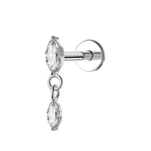 RENSINO ASTM F136 Titanium Earring Marquise Cut Round CZ Drop Labret with Internal Thread for Helix Jewelry Hypoallergenic Wedding