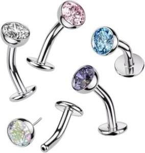 RENSINO ASTM F136 Titanium Floating Navel Piercing Bead Cluster Bezel Set Threadless Push in Belly Rings Piercing Jewelry Bar Rings