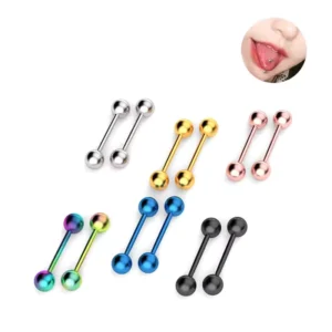 RENSINO ASTM F136 Titanium Gold Plated Body Piercing Internally Threaded Straight Barbell Tongue Ring
