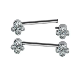 RENSINO ASTM F136 Titanium Internally Threaded 4 Opal Stone Cluster Top Nipple Rings Eyebrow Body Piercing Jewelry