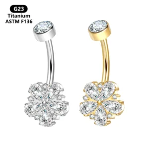 RENSINO ASTM F136 Titanium Internally Threaded Belly Ring Round Zircon Navel Piercing Jewelry in Silver for Gift