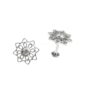 RENSINO ASTM F136 Titanium Mandala Flower Labret Stud 16G Internally Threaded CZ Cartilage Helix Tragus Piercing Jewelry