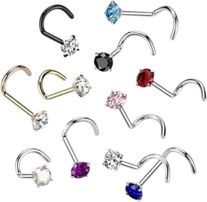 RENSINO ASTM F136 Titanium Nose Piercing Zircon Prong Set Nose Screw New Trendy Design Titanium Piercing Body Jewelry